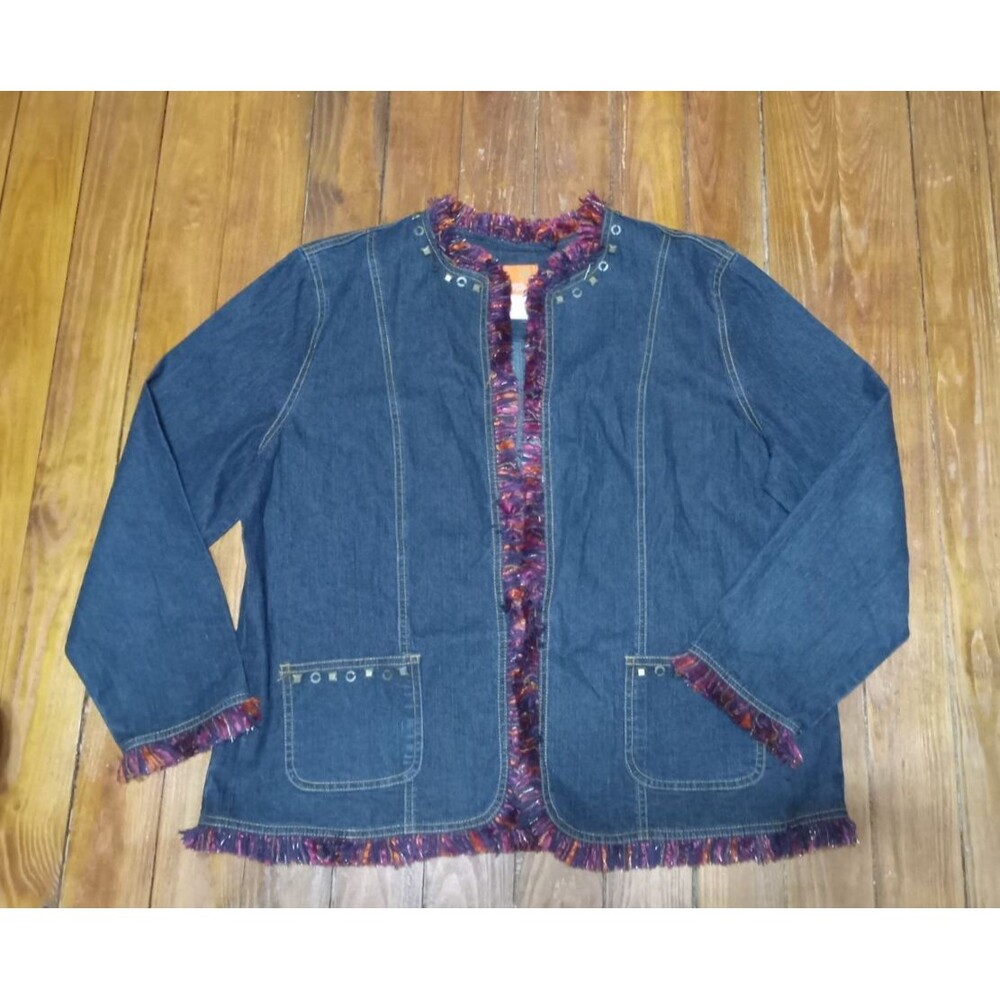 Hearts of Palm Jacket Women Size 16 Jean Jacket with Fringe - Picture 6 of 9